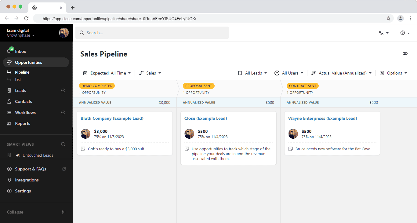 Pipeline management in Close