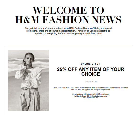 H&M welcome email sequence example