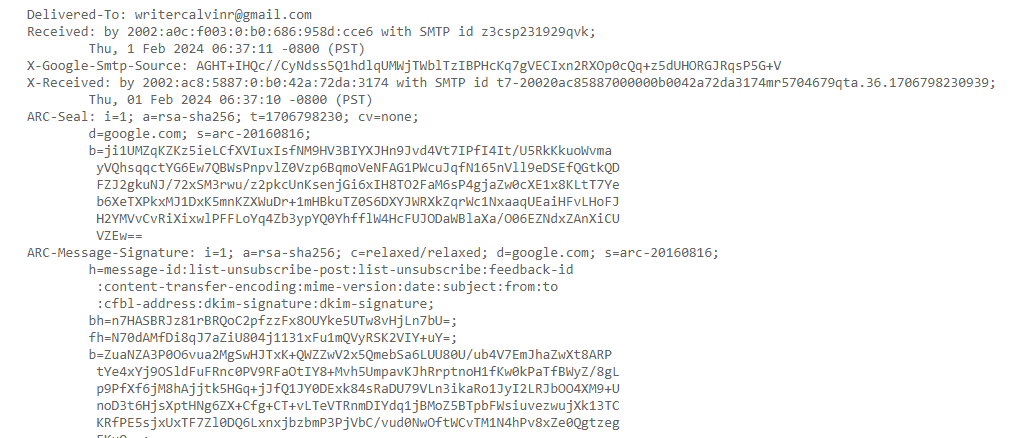Email header example in HTML format