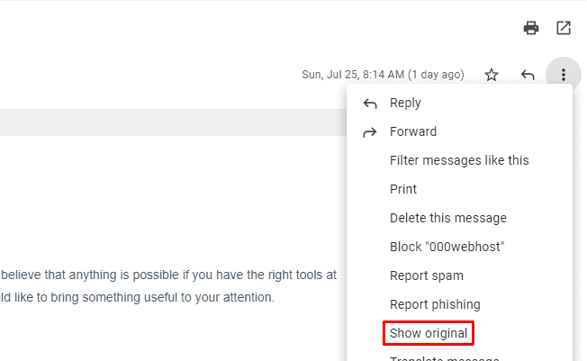 Email headers in Gmail