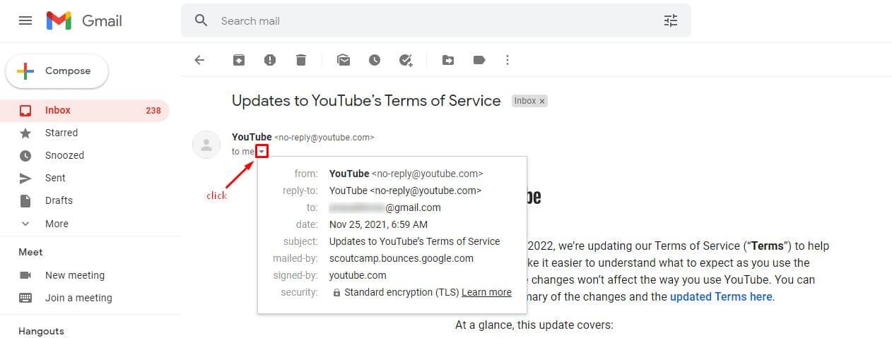 Email headers when viewed through an email client