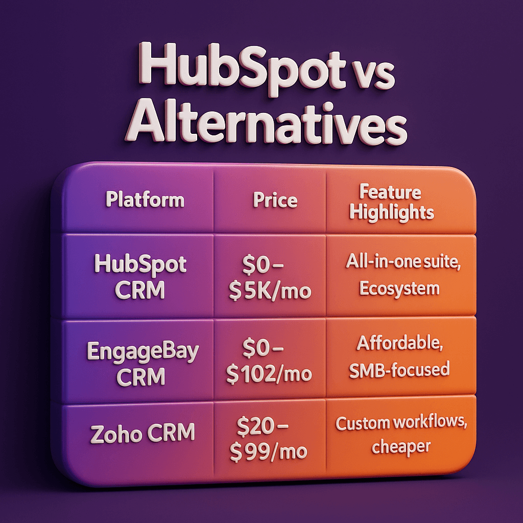 HubSpot vs EngageBay vs Zoho CRM feature and pricing comparison