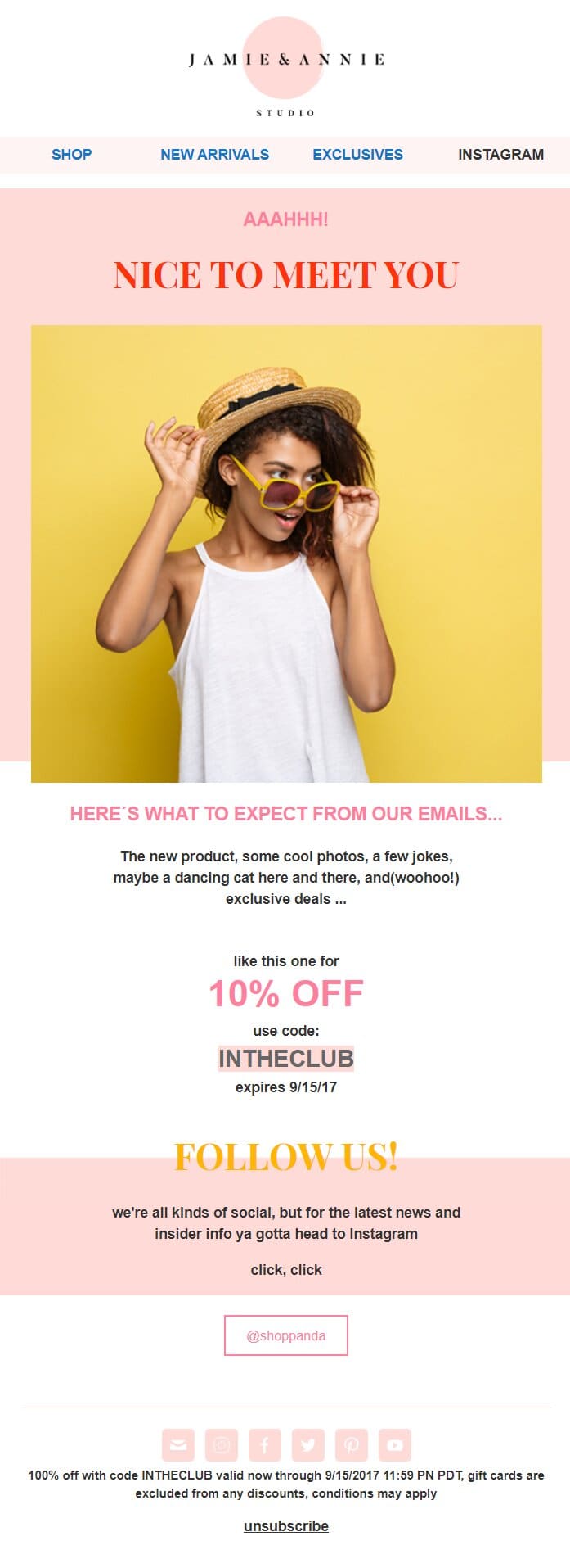 Email welcome from Jamie & Annie brand
