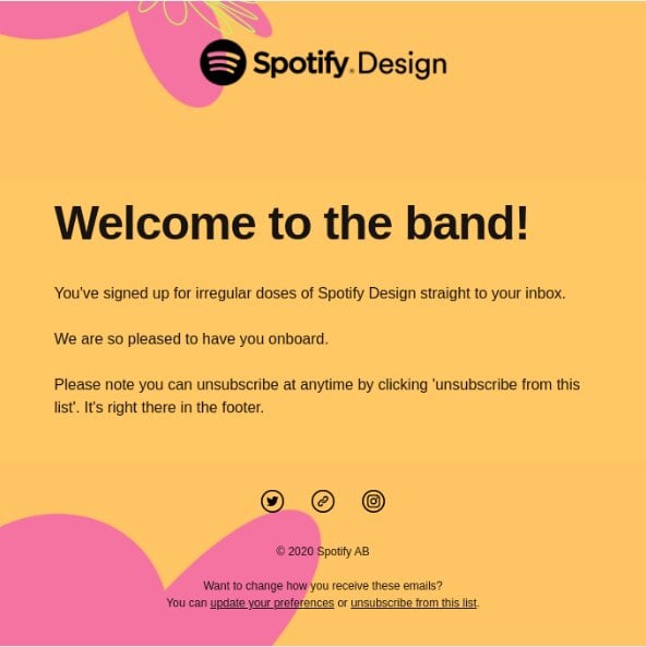 Welcome message for Spotify Design