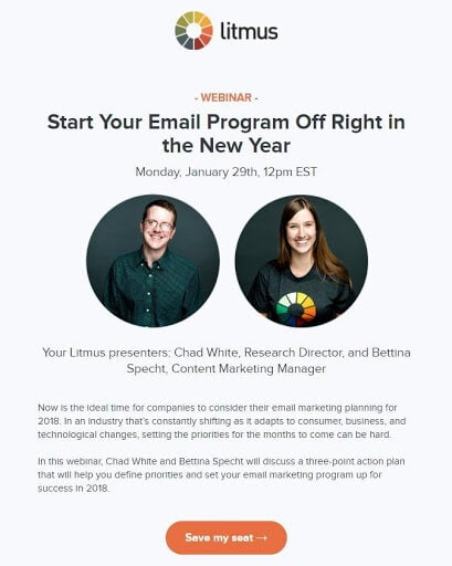 Invite email template showcasing an upcoming webinar