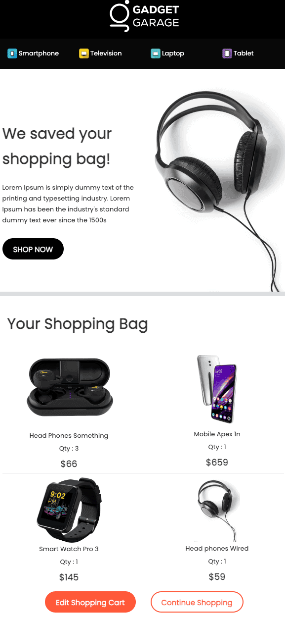 Abandoned cart email template from EngageBay