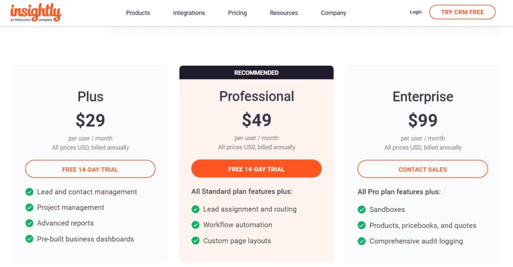 Insightly pricing