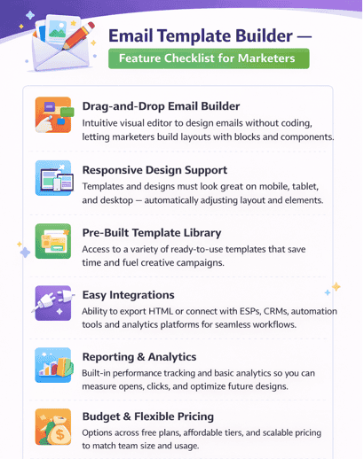 Checklist of features to look for in email template builders and editors for marketers
