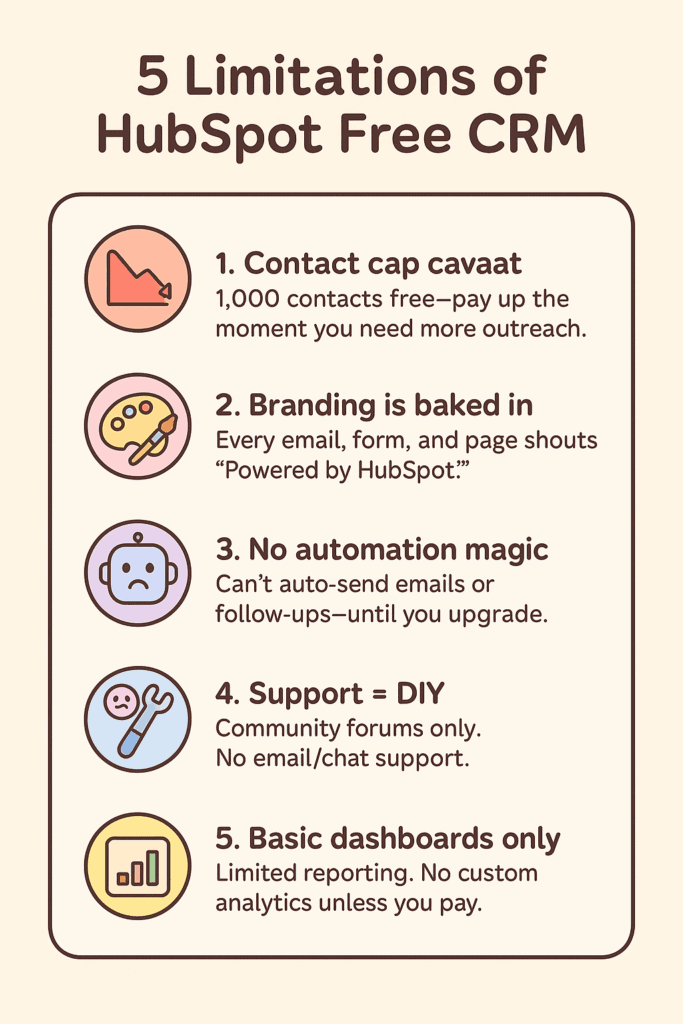 Infographic showing 5 major limitations of HubSpot free CRM