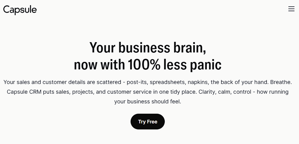 Capsule CRM homepage screenshot showing Capsule CRM as a top Pipedrive alternative.