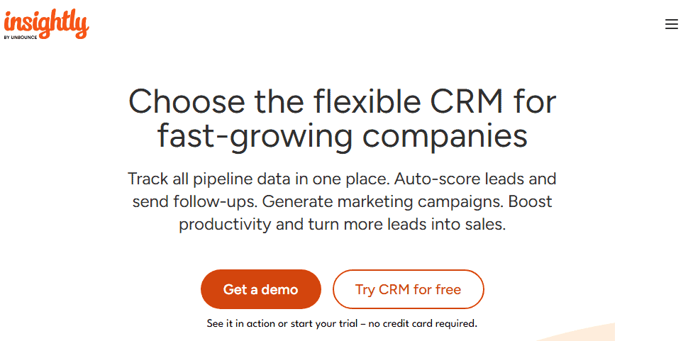 Insightly homepage screenshot showing Insightly as a top ActiveCampaign alternative in 2026