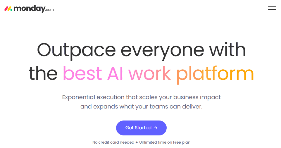 Monday.com homepage screenshot showing Monday.com as a top Pipedrive alternative.