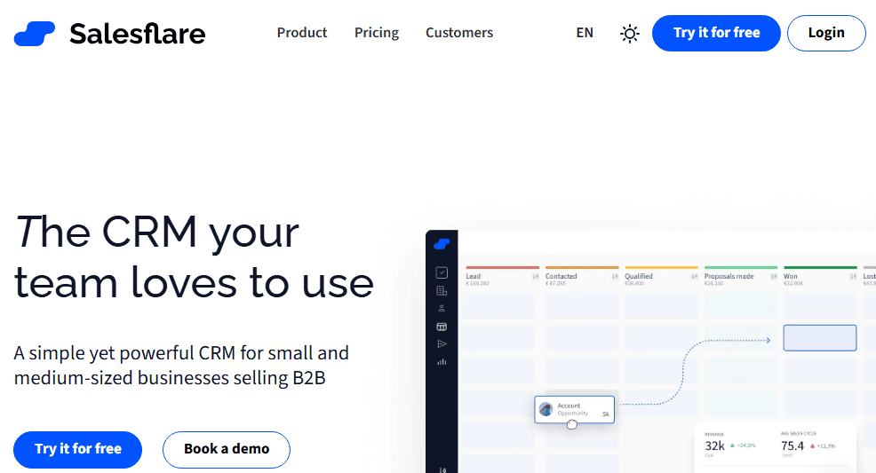 Salesflare homepage screenshot showing Salesflare as a top Pipedrive alternative.