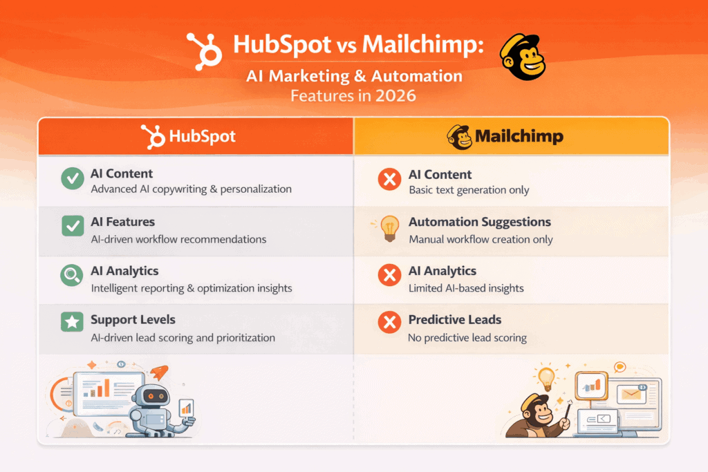 AI marketing and automation features in HubSpot vs Mailchimp 2026