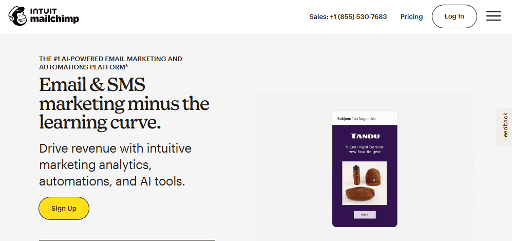 MailChimp CRM homepage screenshot—HubSpot alternative for email marketing and campaign management