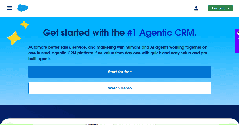 Salesforce CRM homepage screenshot—HubSpot alternative for Enterprise CRM