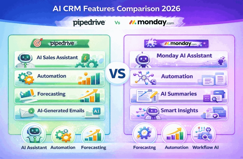 pipedrive vs monday ai crm features comparison