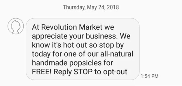 SMS marketing example