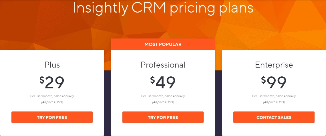 HubSpot Alternatives -- Insightly pricing