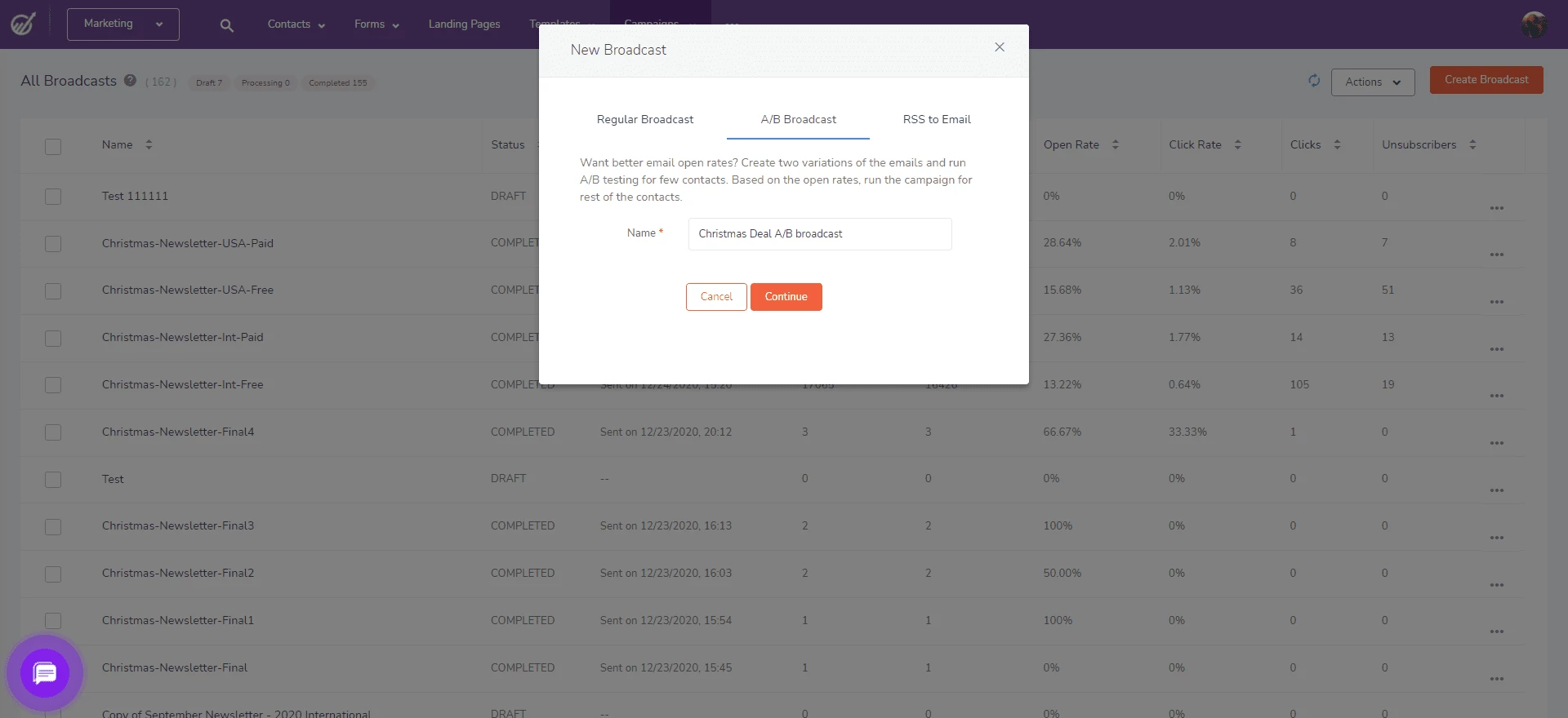 EngageBay email ab testing
