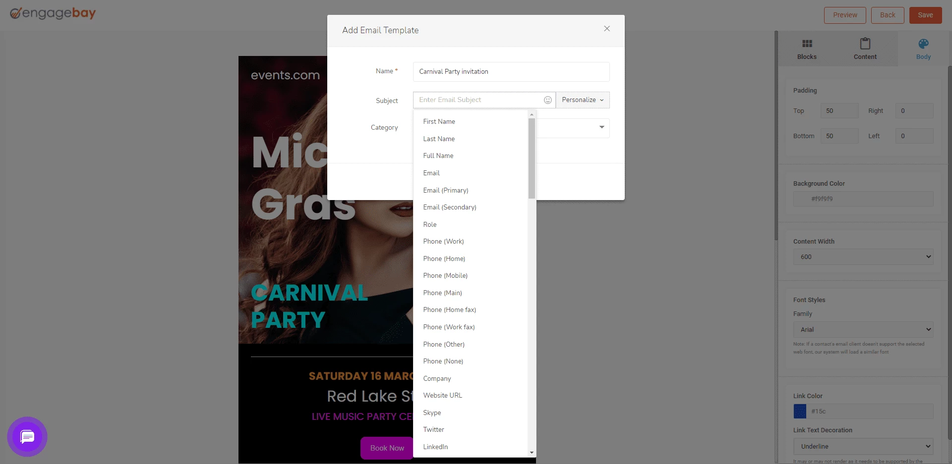 EngageBay personization for relationship marketing
