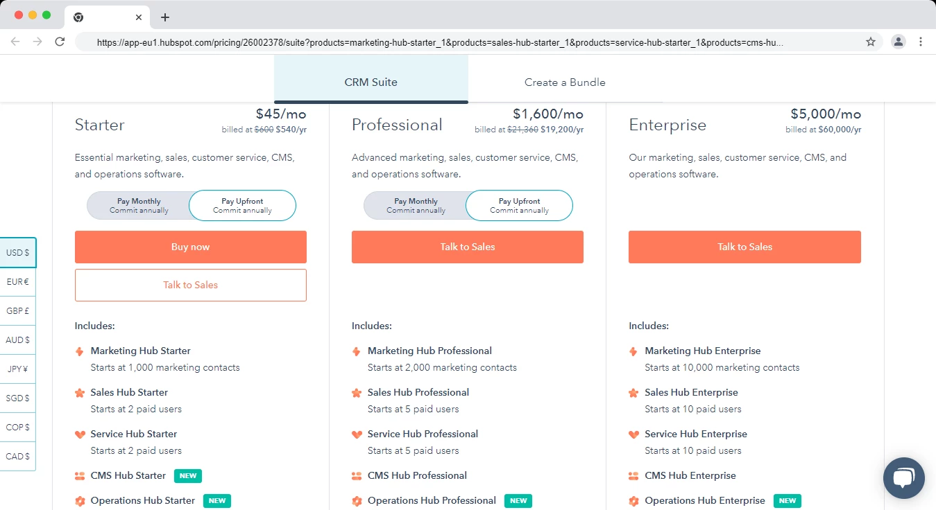 HubSpot CRM Suite Pricing